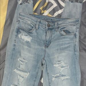 American Eagle Outfitters Blue Distressed Skinny Jeans